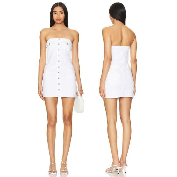 Amanda Uprichard Teyana Dress Strapless Denim Mini Minimalist Chic White Size S - Picture 1 of 11